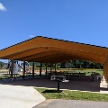 The shelter at Creed Fields Park is next to the playground and baseball field.