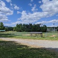 A view of the baseball field, picnic shelter, and playground at McCoy Park.